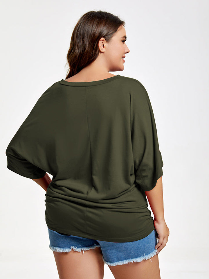 Plus Plain Ruched Batwing Sleeve Tee