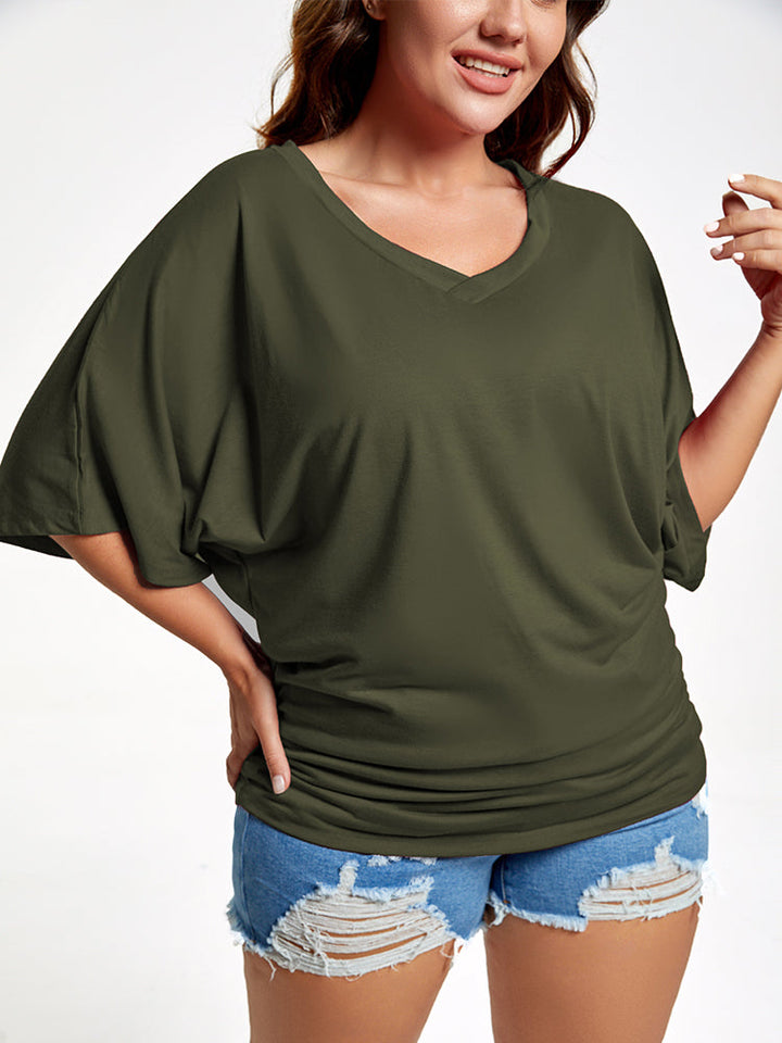 Plus Plain Ruched Batwing Sleeve Tee