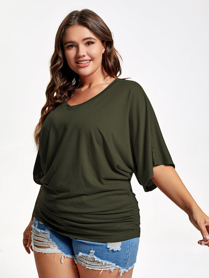 Plus Plain Ruched Batwing Sleeve Tee