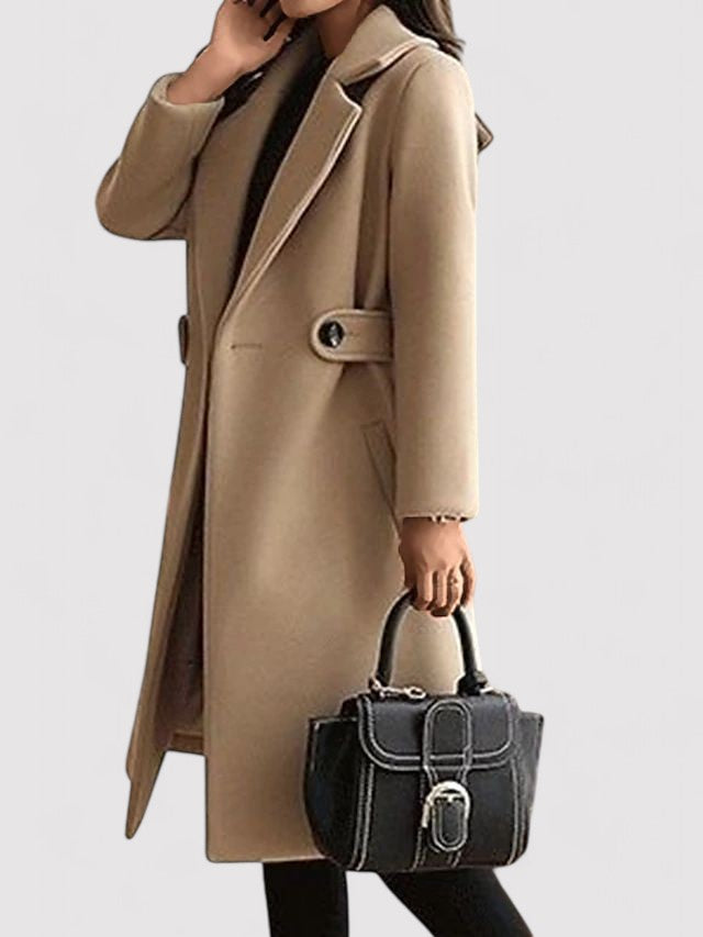 Wool Winter Coat with Narrow Belt