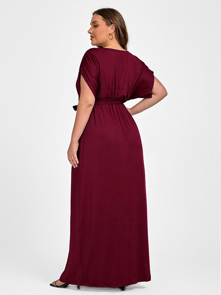 Plus Dolman Sleeve Wrap Maxi Party Dress