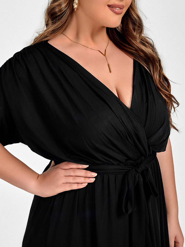 Plus Dolman Sleeve Wrap Maxi Party Dress