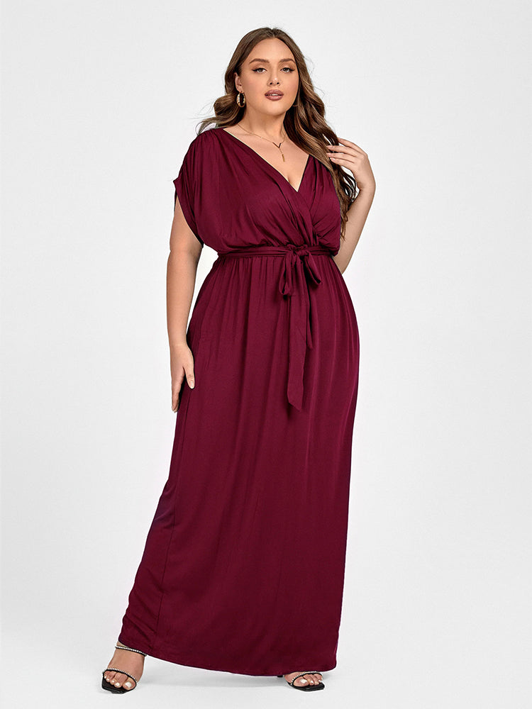 Plus Dolman Sleeve Wrap Maxi Party Dress