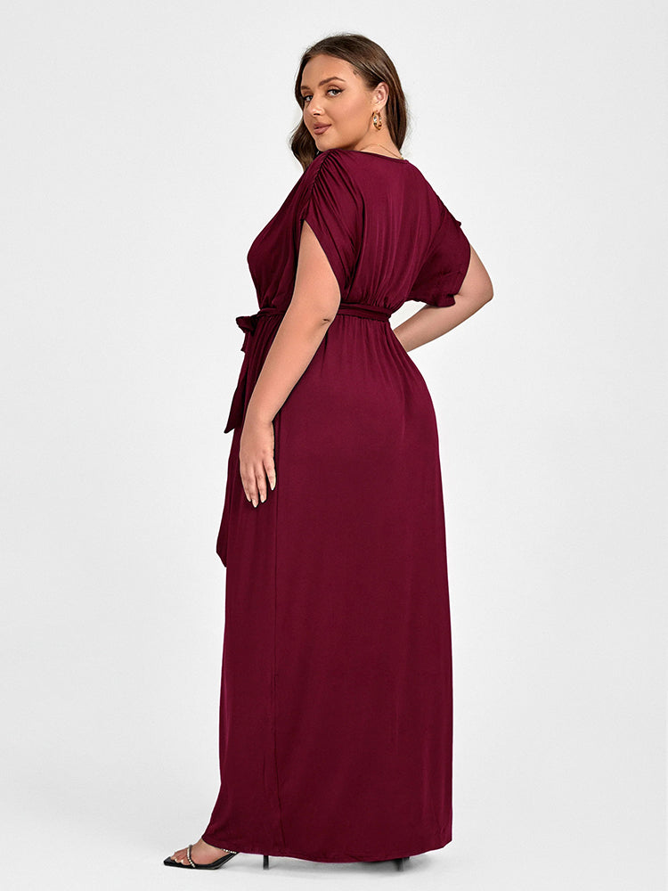 Plus Dolman Sleeve Wrap Maxi Party Dress