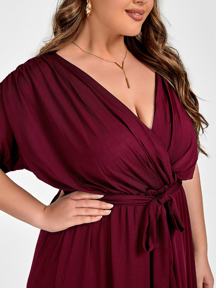 Plus Dolman Sleeve Wrap Maxi Party Dress