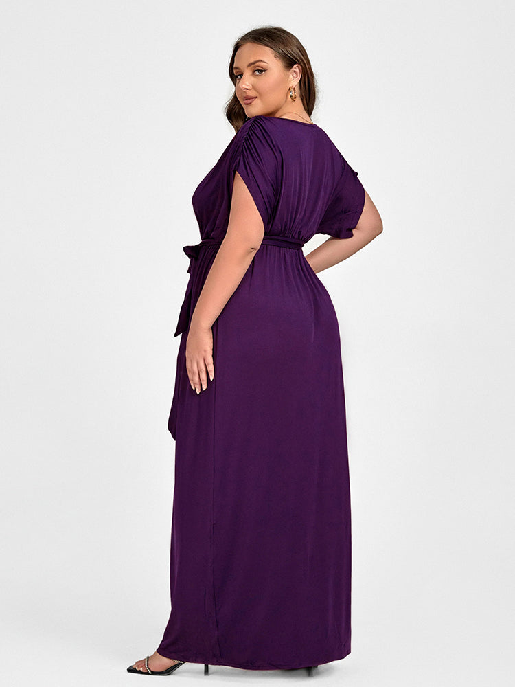 Plus Dolman Sleeve Wrap Maxi Party Dress