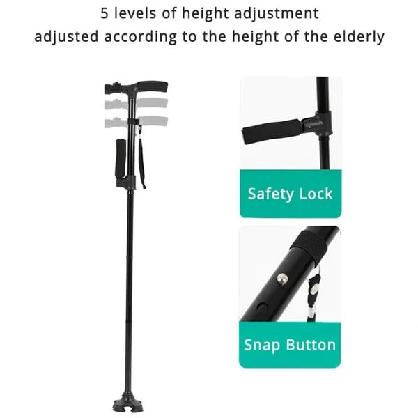 Aluminum Alloy Non-Slip Foldable Walking Stick with LED Light – Lightweight, Durable Support