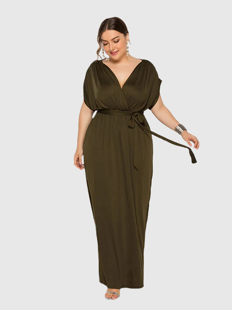 Plus Dolman Sleeve Wrap Maxi Party Dress