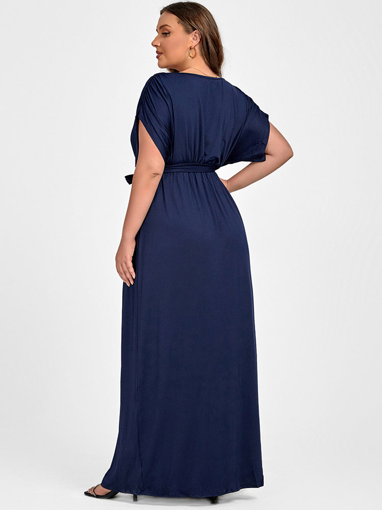 Plus Dolman Sleeve Wrap Maxi Party Dress