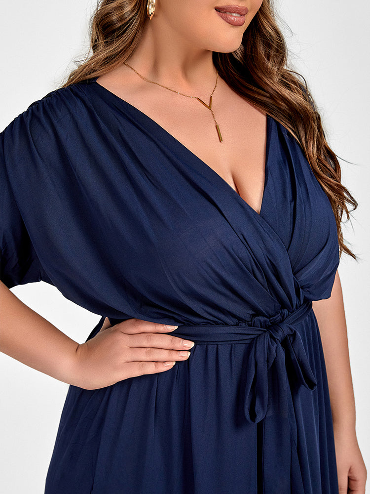 Plus Dolman Sleeve Wrap Maxi Party Dress