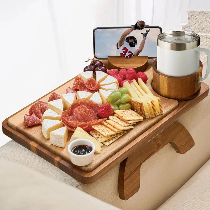 Sofa Cup Holder Tray with 360° Swivel Stand – Convenient and Stable Drink Organizer