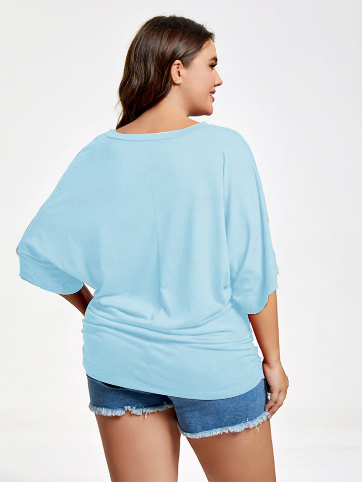 Plus Plain Ruched Batwing Sleeve Tee