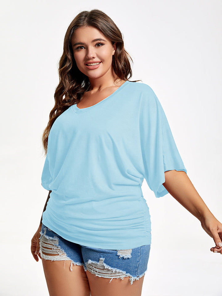 Plus Plain Ruched Batwing Sleeve Tee