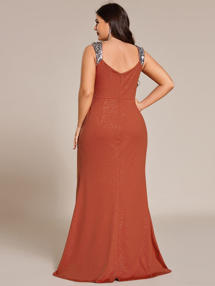 Elegant Sequin V-Neck Evening Gown with High Slit and Sleeveless Design