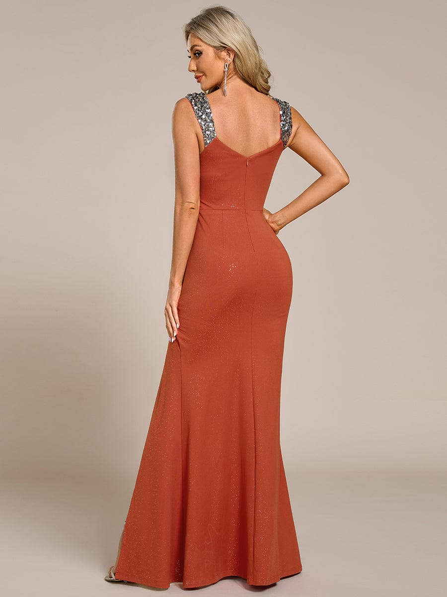 Elegant Sequin V-Neck Evening Gown with High Slit and Sleeveless Design