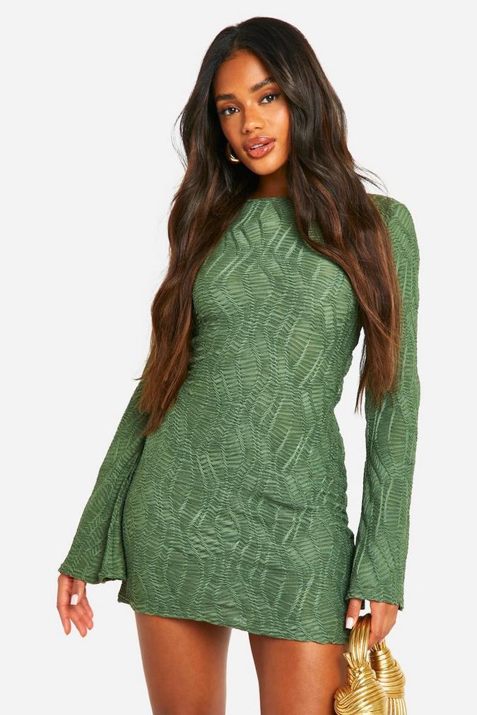 Textured Flare Sleeve Mini Dress - Chic and Stylish Party Wear