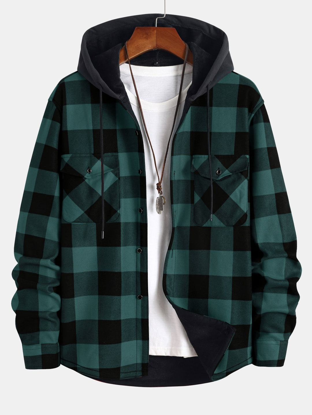 Flannel Fleece Lined Hooded Shirt & Jogger Pants