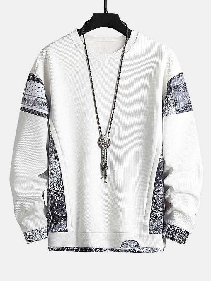 Paisley Print Panel Waffle Sweatshirt