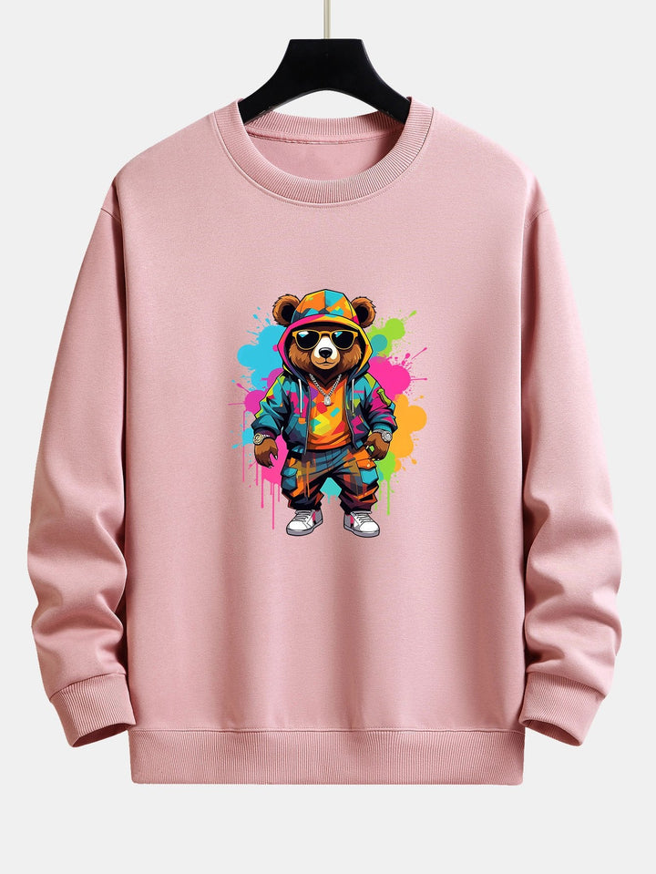 Splash Colorful Bear Print Relax Fit Sweatshirt