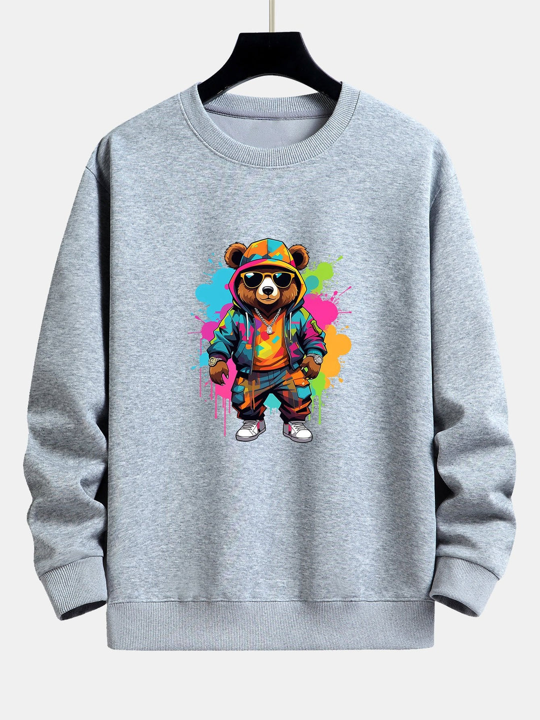 Splash Colorful Bear Print Relax Fit Sweatshirt