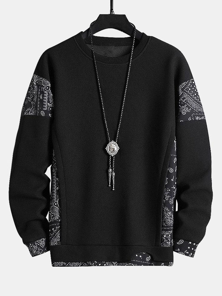 Paisley Print Panel Waffle Sweatshirt