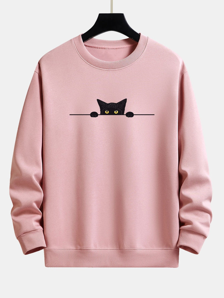 Black Cat Print Relax Fit Sweatshirt