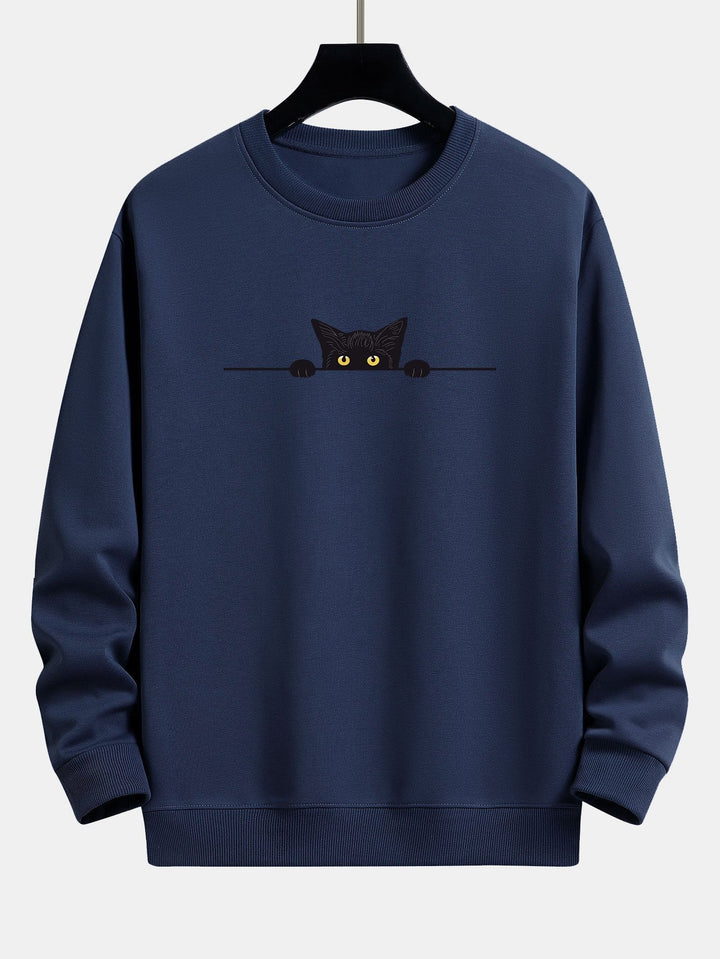 Black Cat Print Relax Fit Sweatshirt