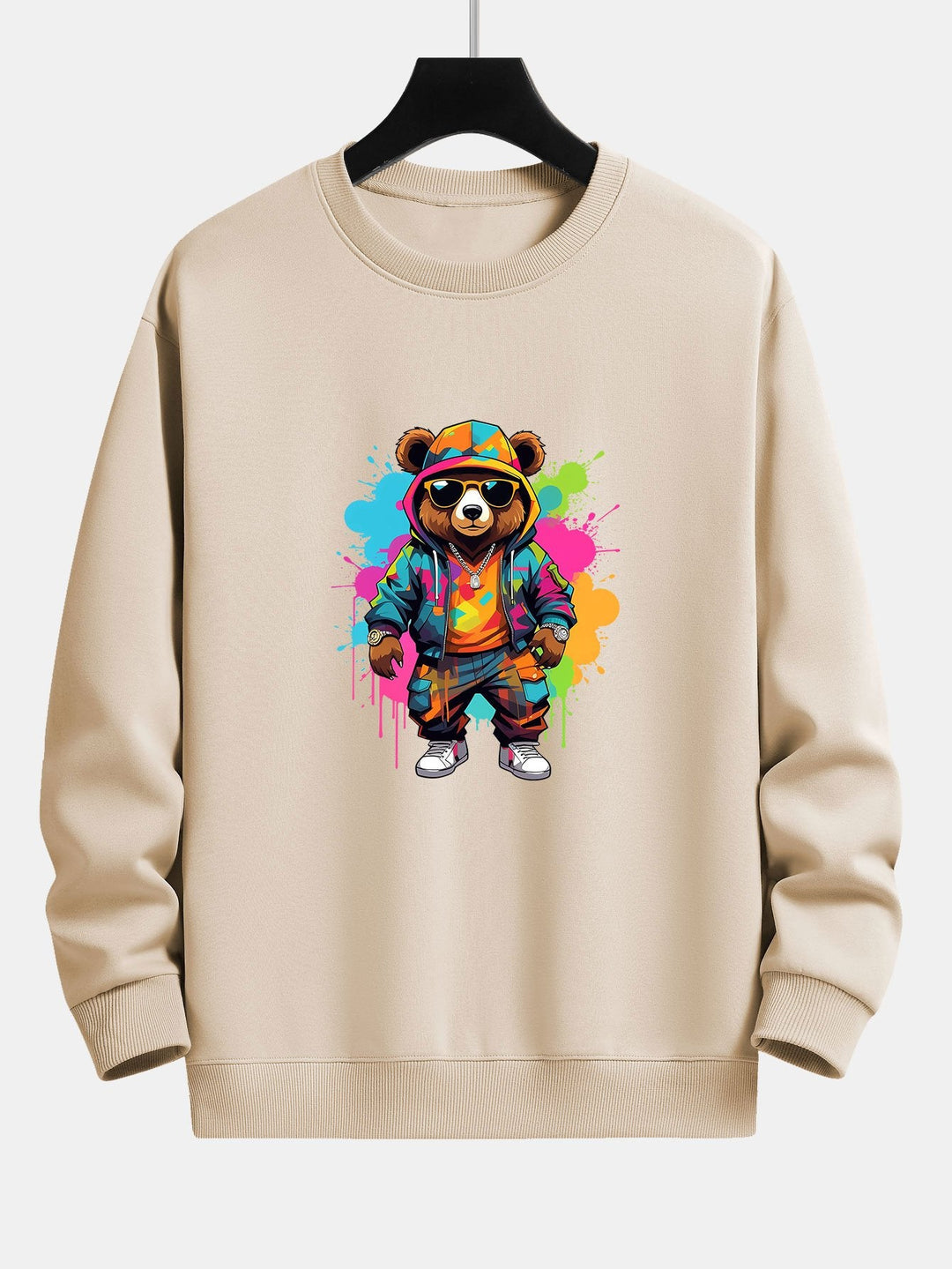 Splash Colorful Bear Print Relax Fit Sweatshirt