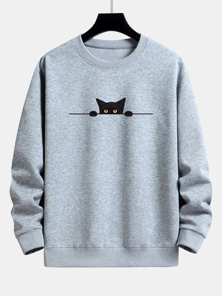 Black Cat Print Relax Fit Sweatshirt