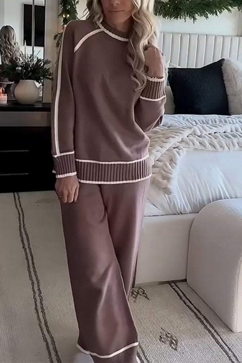 Women's Casual Round-neck Contrast Color Two-piece Suit