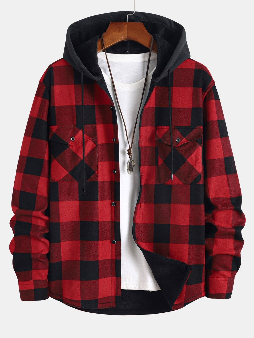 Flannel Fleece Lined Hooded Shirt & Jogger Pants