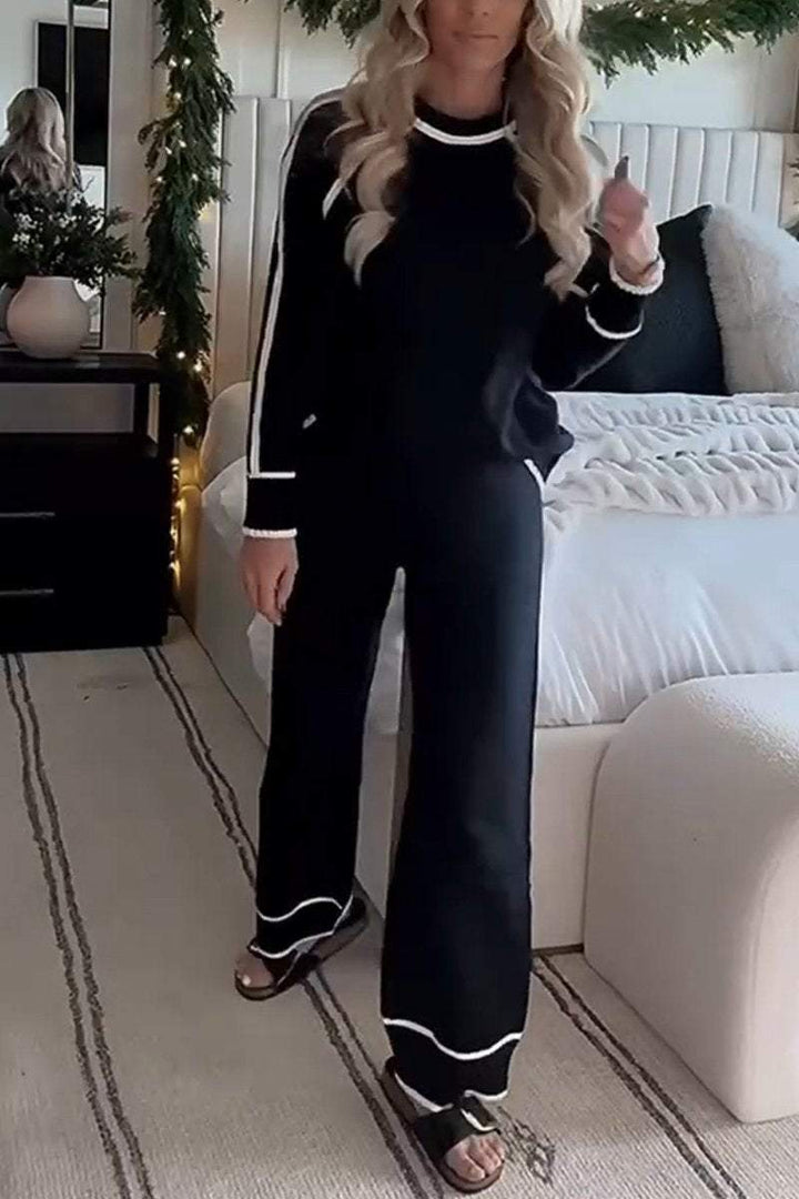 Women's Casual Round-neck Contrast Color Two-piece Suit