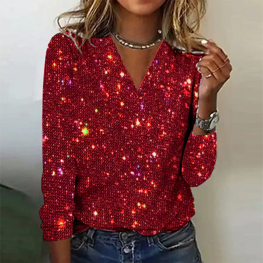 Elegant V-Neck Sequined Top - Stylish & Sparkling Evening Wear