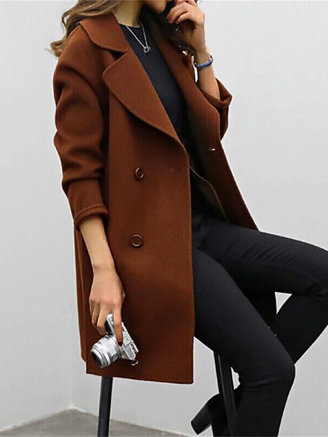 Classic Wool Blend Double-Breasted Coat - Elegant and Warm Outerwear for Winter