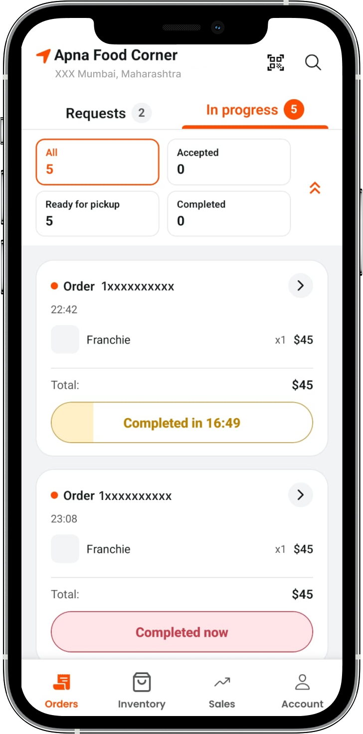 Vendor app — In Progress page
